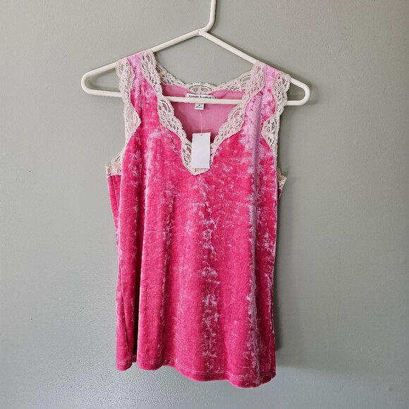 Banana Republic Vintage Y2K Crushed Velvet Lace Trim Tank Top Size M - Picture 1 of 3